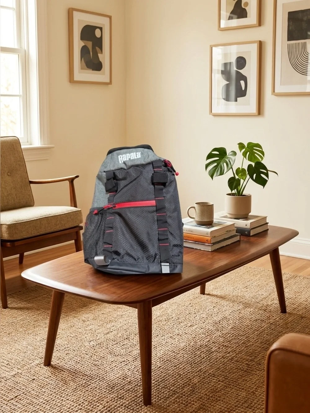 Rapala Hiking Backpack Gray/Black/Red, Zipper Closure, Padded Adjustable Straps